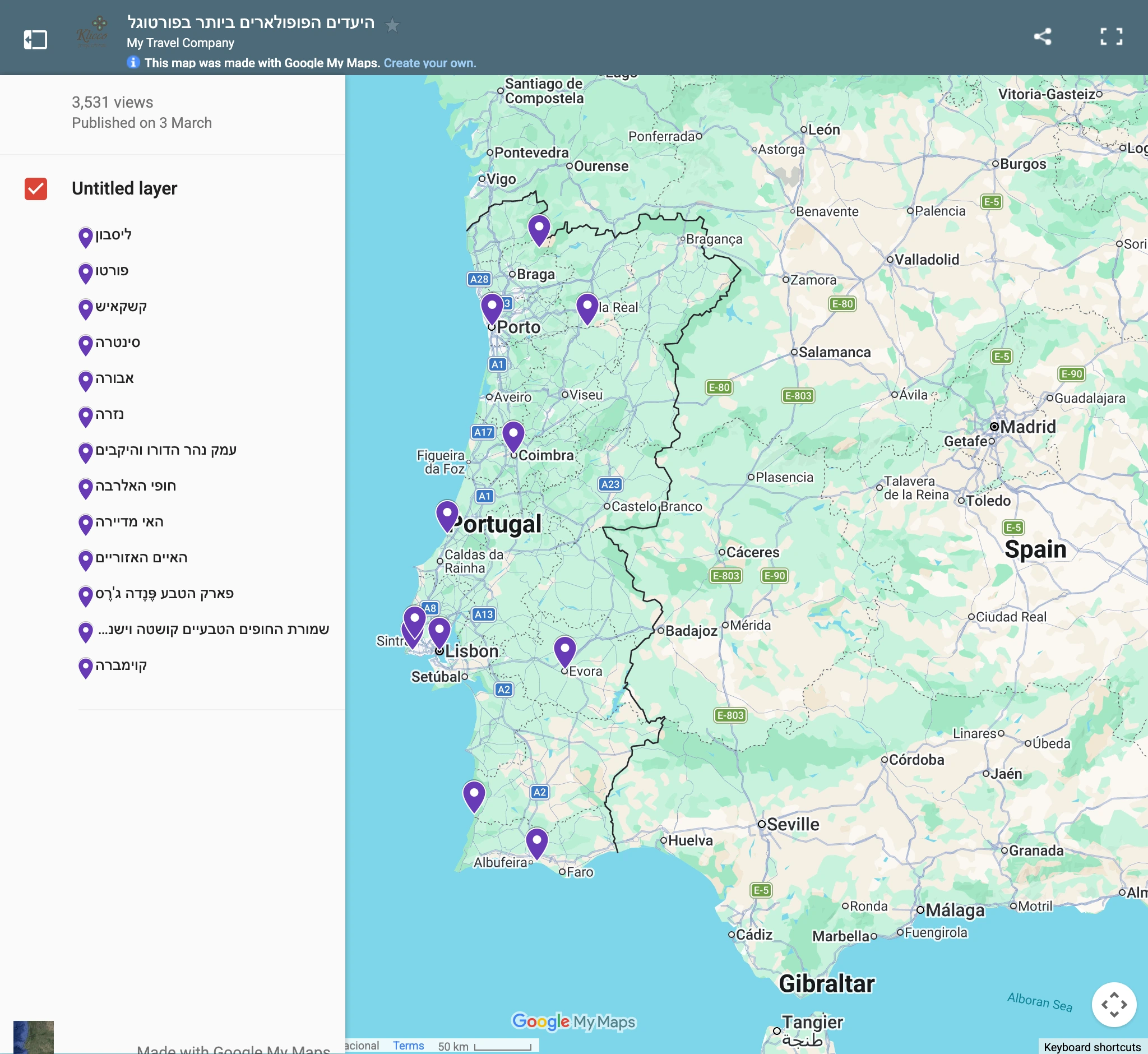 Embed de Google Maps mostrando información en hebreo en una página en inglés