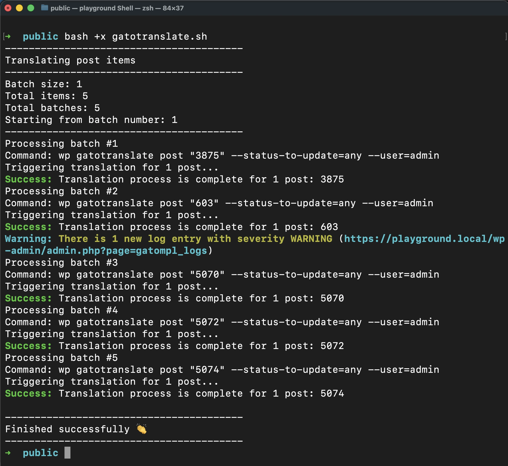 Ejecutando el script 'gatotranslate.sh'