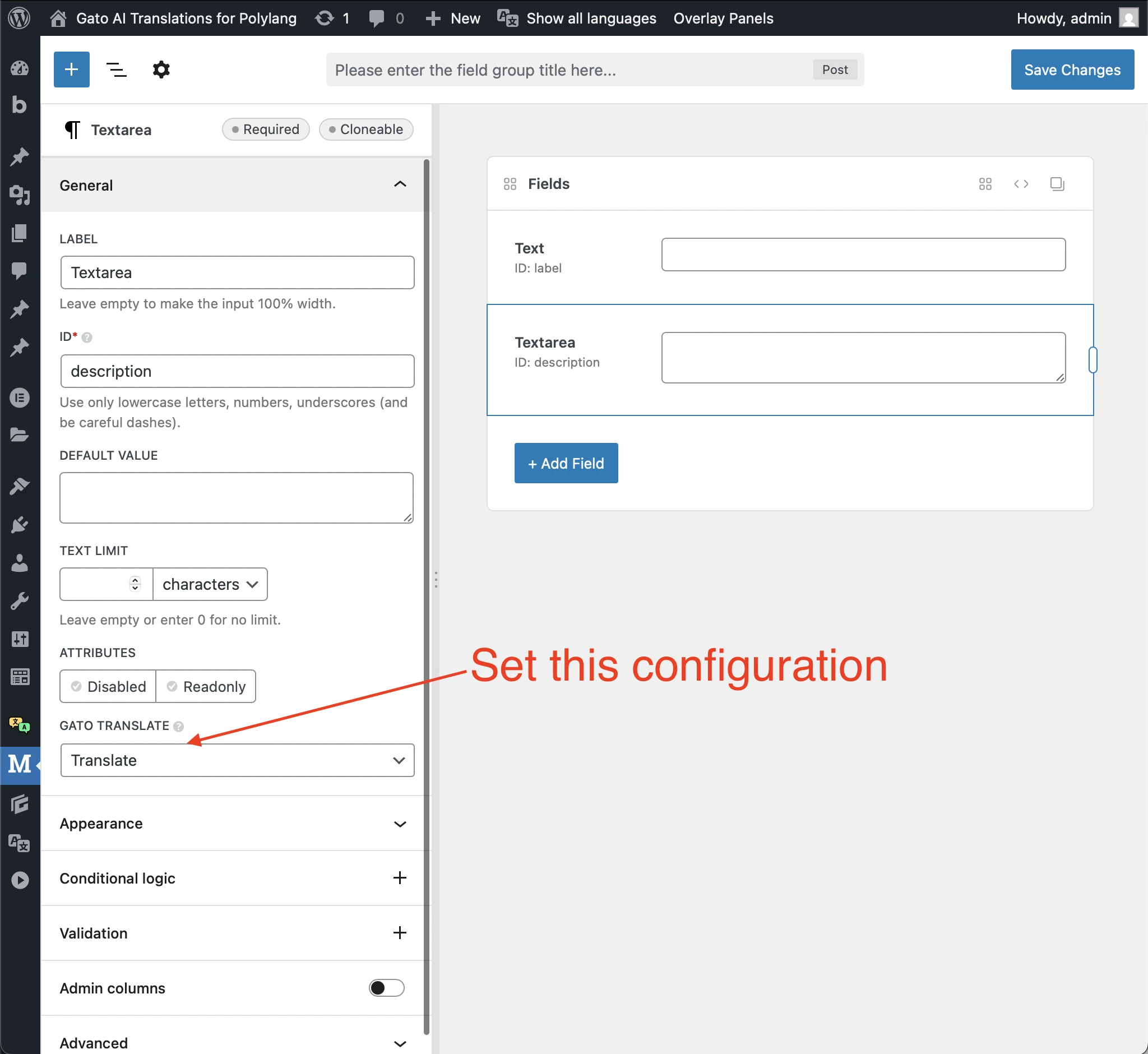 Configurar Polylang para traducir los campos de Metabox con Gato Translate