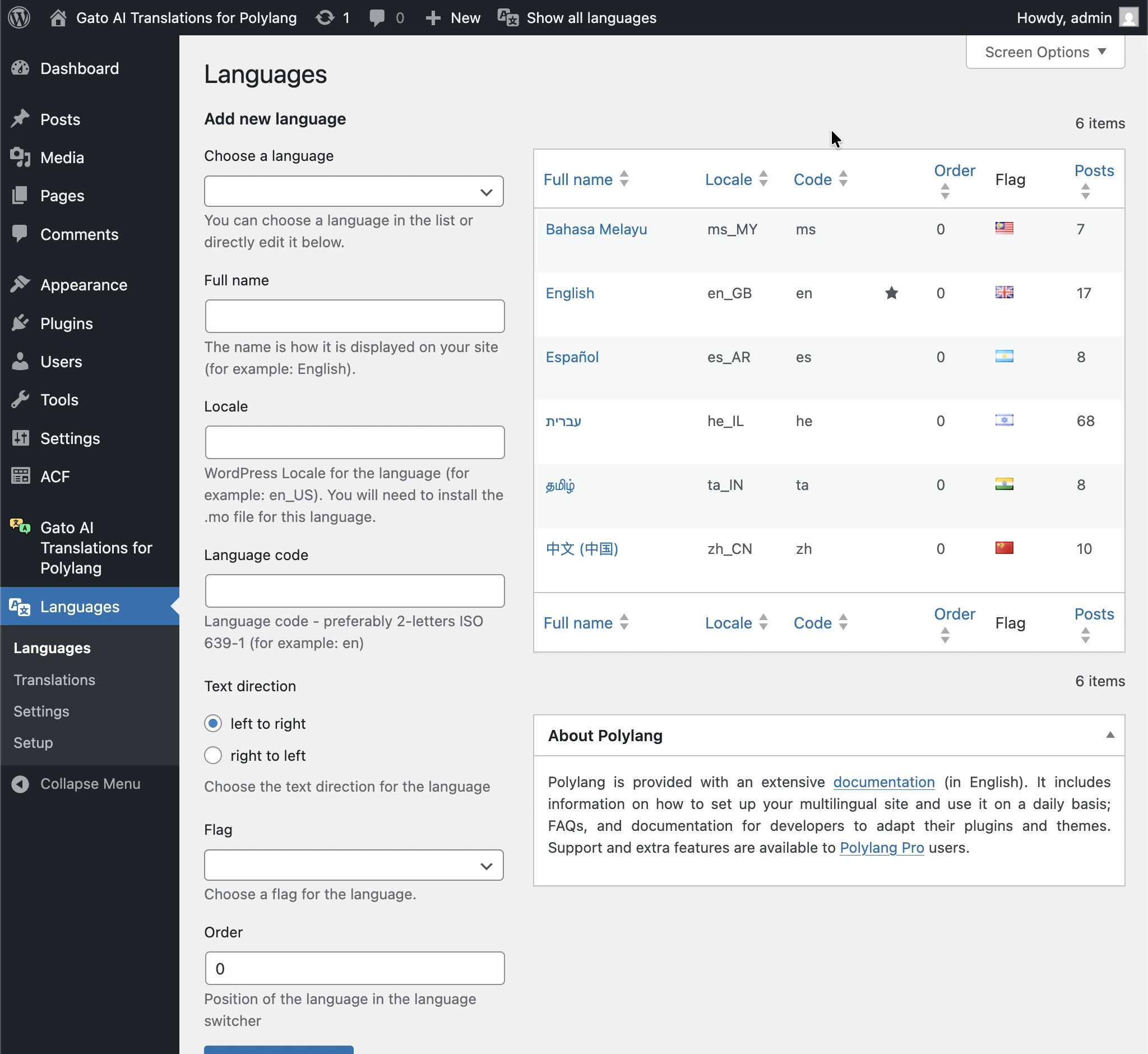 Configurar los idiomas de Polylang
