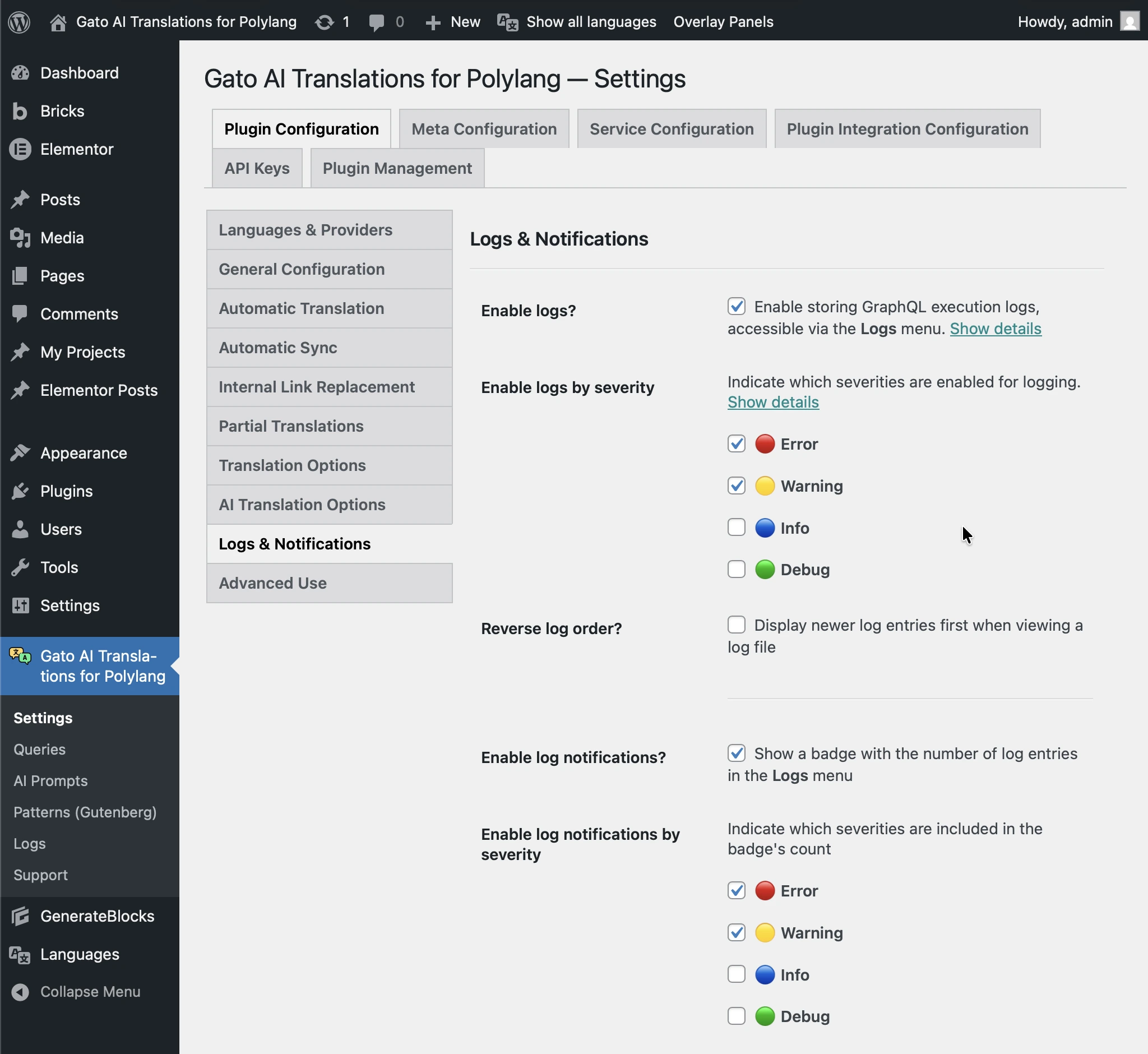 Configuración de Logs & Notifications