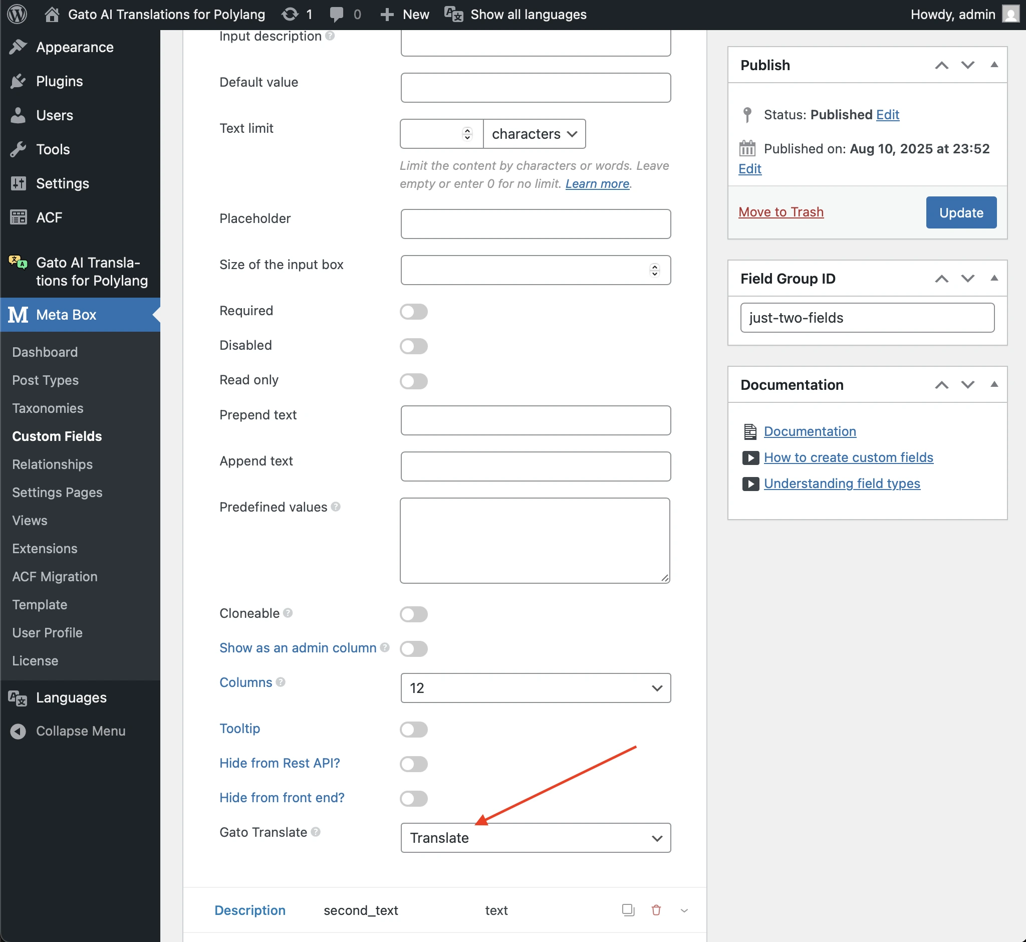 Configurando la sincronización/traducción de un grupo de campos de Meta Box
