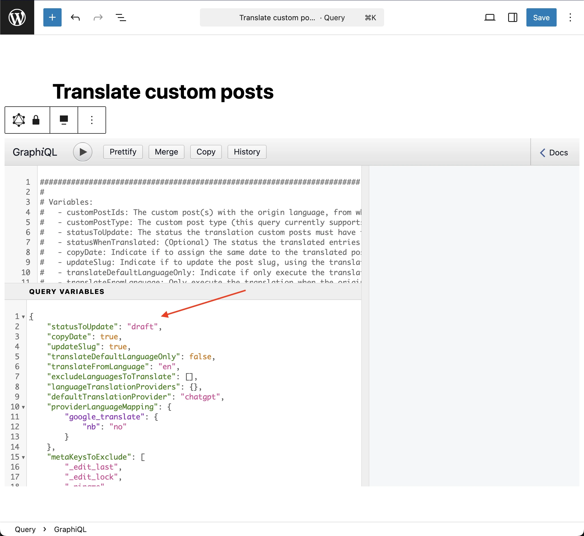 Pegando las variables en el cliente GraphiQL