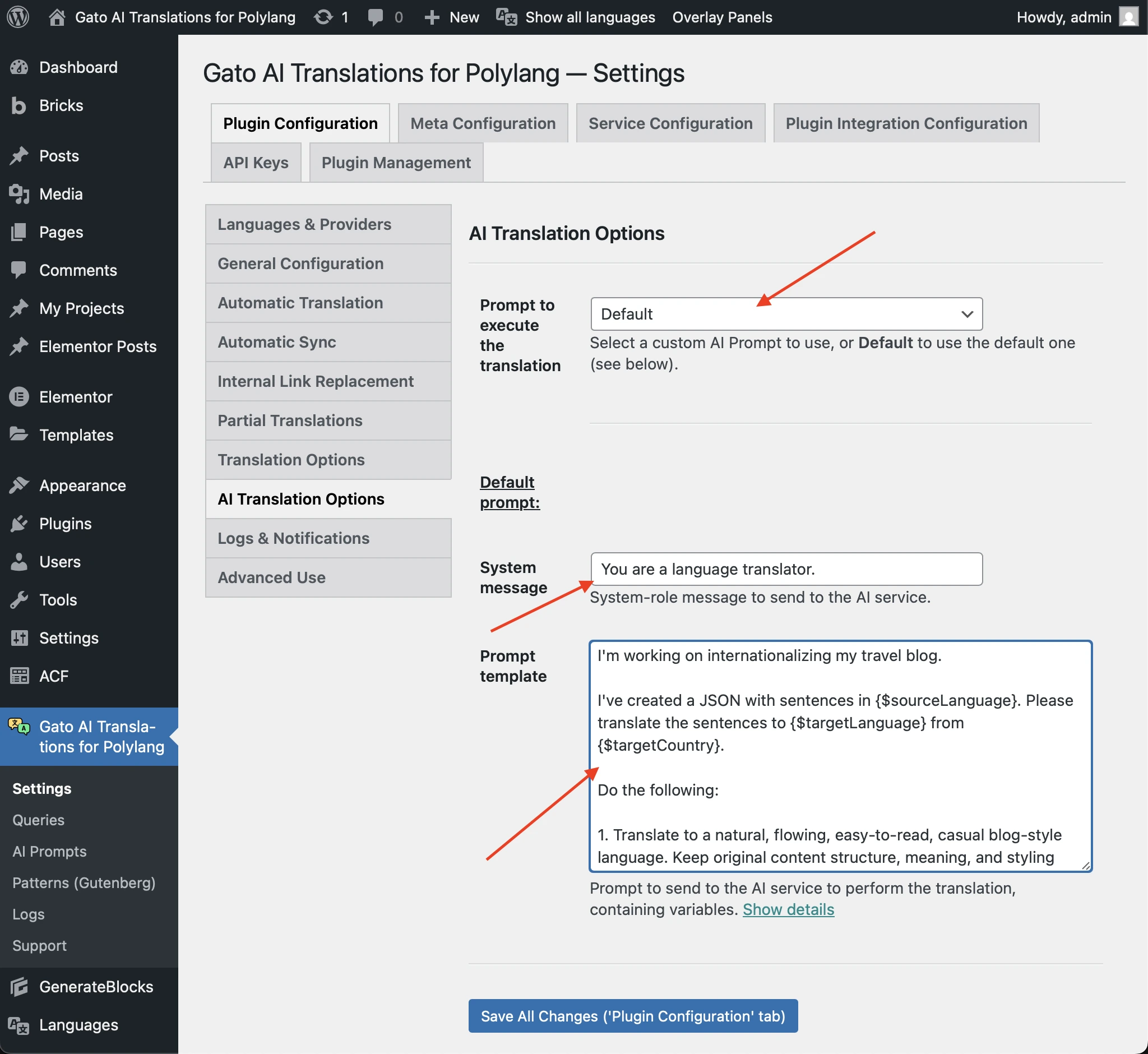 Sobrescribiendo el prompt por defecto en los Ajustes