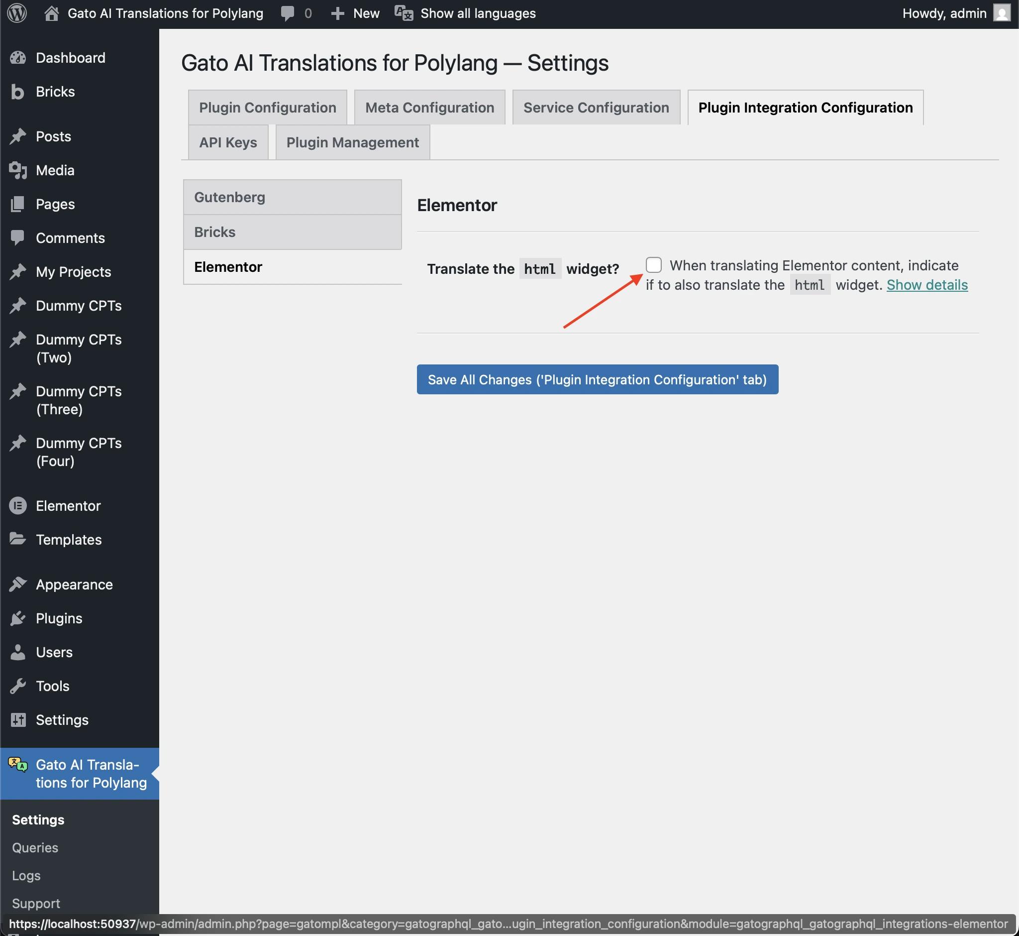 Activar la traducción del widget HTML de Elementor en los ajustes