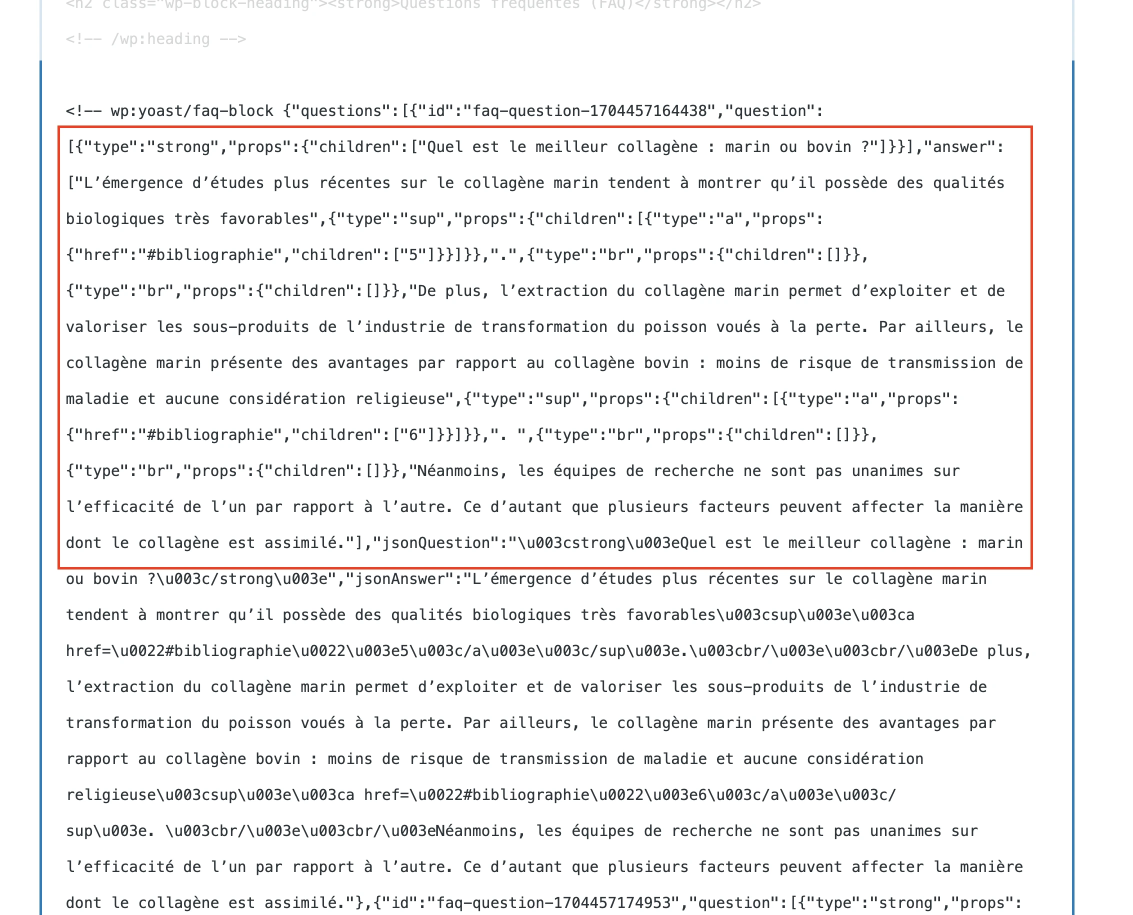 Código para el bloque Yoast FAQ con etiquetas HTML