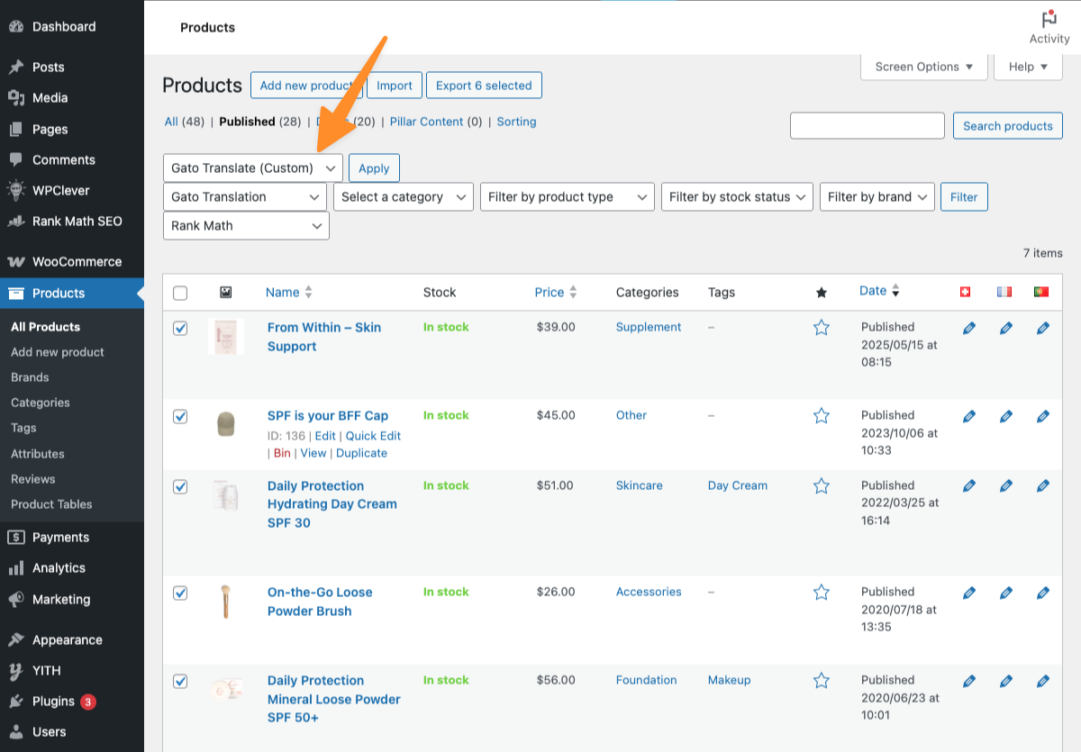 Actualizar traducciones de productos WooCommerce en lote