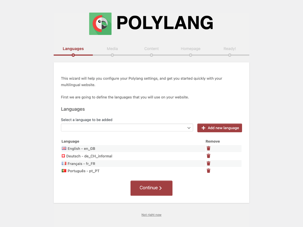 Asistente de configuración de Polylang