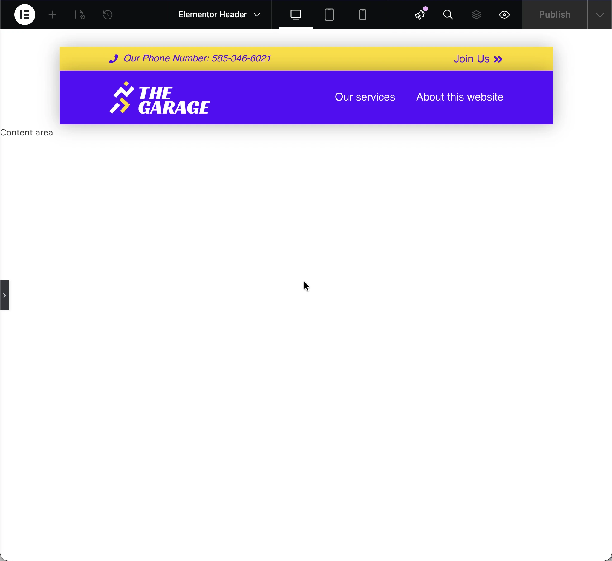 Plantilla de cabecera de Elementor
